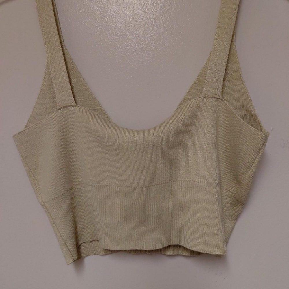 Boho Butter Yellow Ribbed Knit Cropped Tank Top Size S - Picture 4 of 8